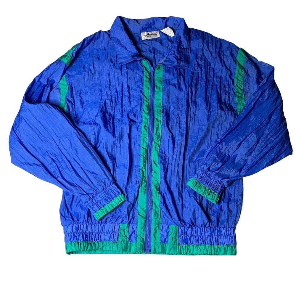 Vintage Aero Dynamics Blue Green Colorblock Nylon Windbreaker Jacket Large 6837